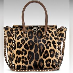 Valentino Garavani Leopard Calfhair Print Rockstud Handbag